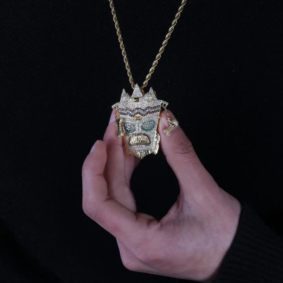 Iced Out UKA Mask твердый кулон ожерелье мужские Персонализированные микро проложили хип хоп Золото Серебро Цвет Bling Шарм цепи ювелирные изделия