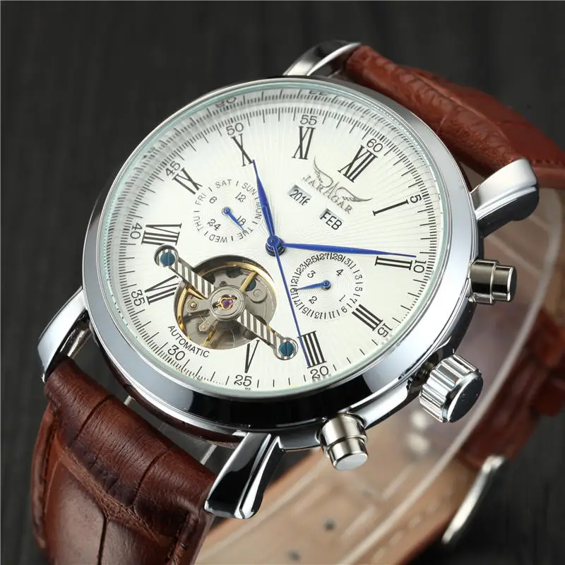 JARAGAR Топ Роскошные мужские часы Tourbillon мужской римские цифры автоматические