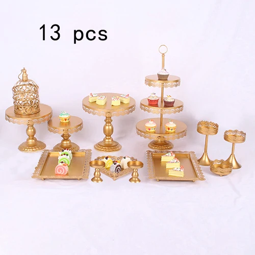 gold 13pcs Белое золото со стразами и жемчугом; металлическая, для подставки для пирожных кекс сервировка десерта держатель вечерние свадебные украшения стола для банкета - Цвет: gold 13pcs