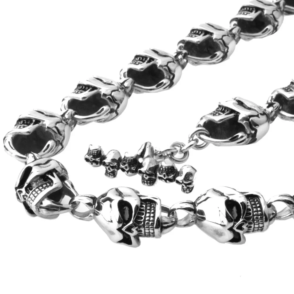 15mm Heavy Cool Stainless Steel Silver Color&ampBlack Skeleton Skull Head Biker Jewelry Men's Necklace Christmas Gift 28inch Long |