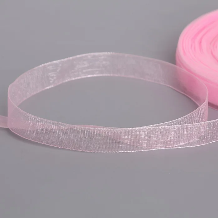 Pink 12 мм, 50 ярдов/рулонов, 45 м, красивая шелковая из органзы, двойная прозрачная лента для украшения свадебной вечеринки, упаковочный пояс, подарок - Цвет: Pink