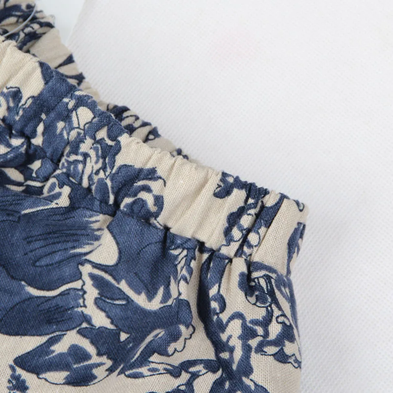 Женские Летние Стильные юбки с цветочным принтом Женская юбка белым и синим