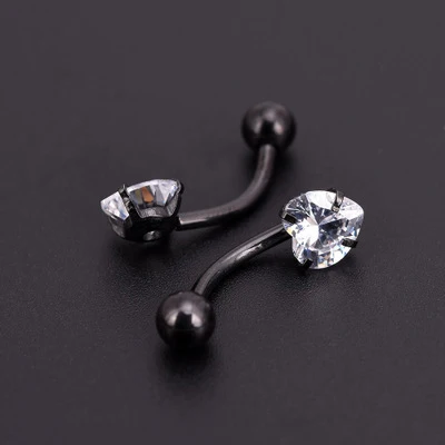 Black Heart JIATENG, новинка, антиаллергенные титановые серьги для ногтей, пупка, кольца для пирсинга пупка, звезда, сердце, круглый кристалл, ювелирное изделие - Окраска металла: Black Heart