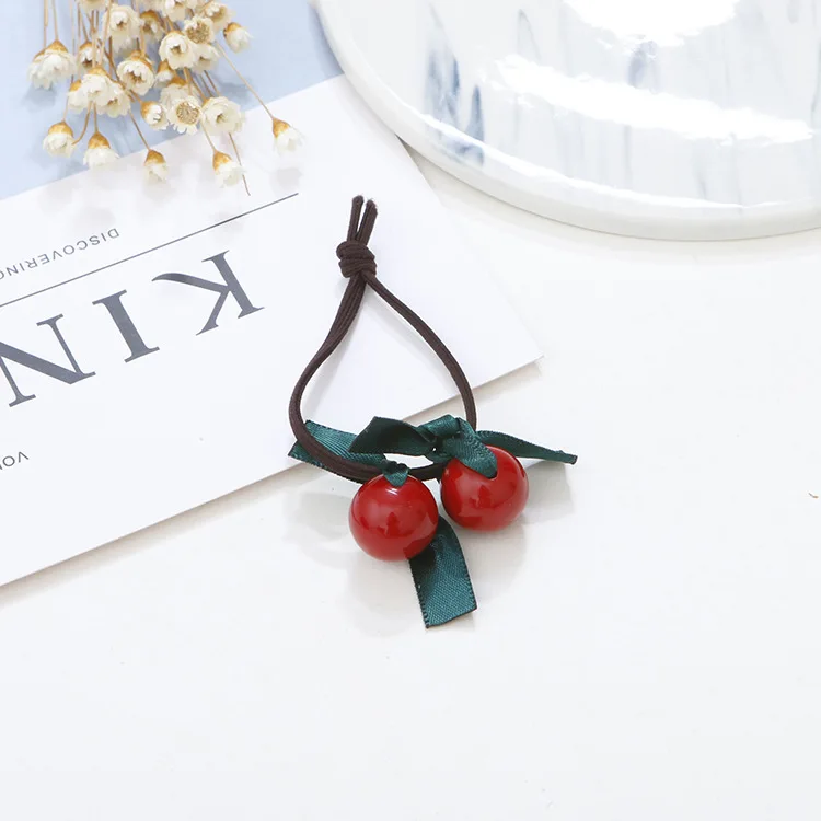 Женские резинки для волос с двумя красными бусинами модные эластичные