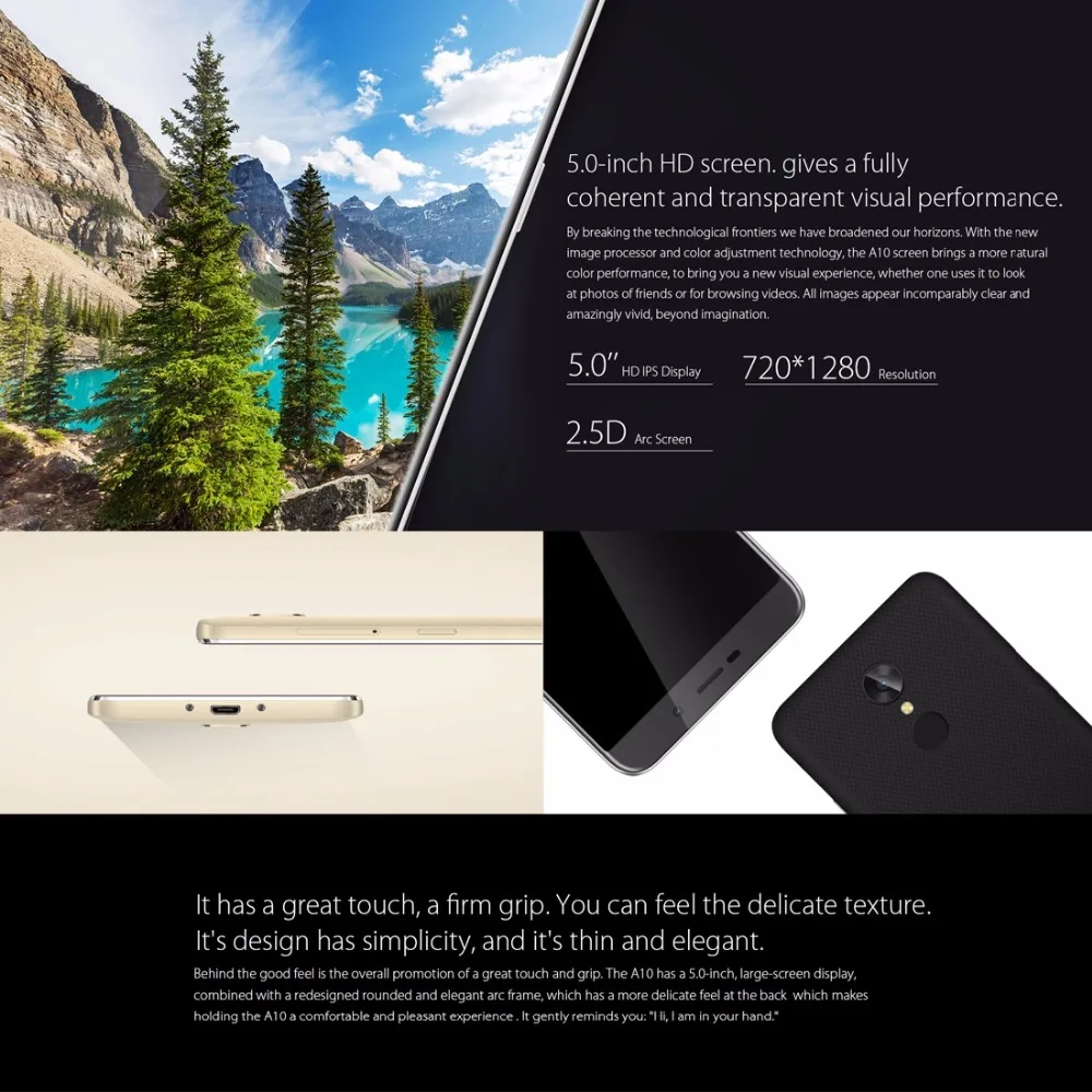 Смартфон Blackview A10, четырехъядерный процессор MTK6580A, HD экран 5,0 дюйма, 2 Гб ОЗУ, 16 Гб ПЗУ, мобильный телефон, задний сенсорный ID, мобильный телефон Android 7,0, 3G