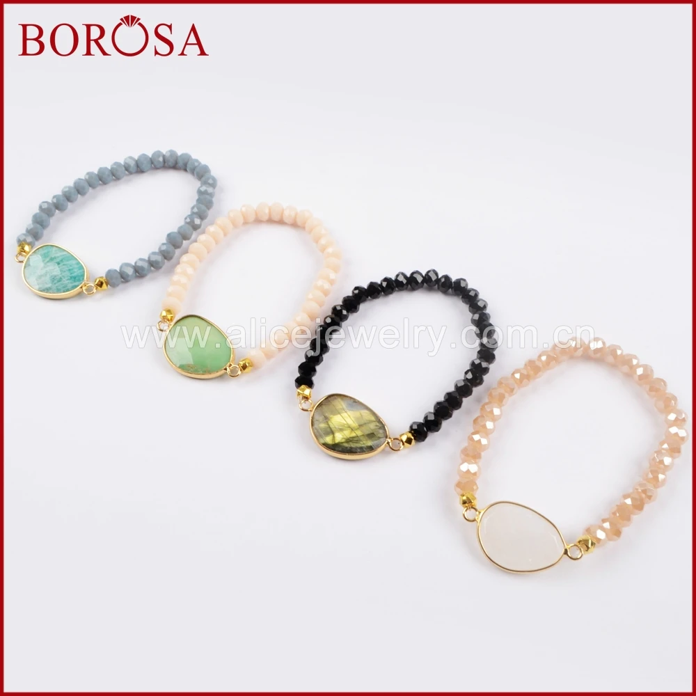 BOROSA 5 шт. новый золотой цвет Лабрадорит белый кварц амазонит камень браслет с