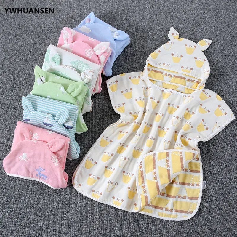 YWHUANSEN 60*60 см 6 слойное Марлевое пляжное полотенце с капюшоном хлопковое детское