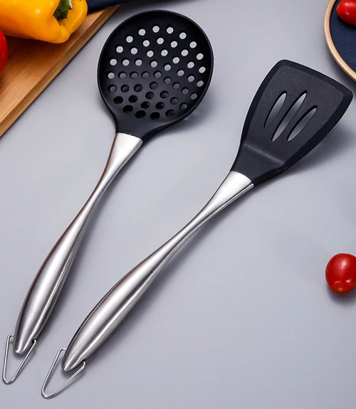 Frying shoveColander 4 шт набор силиконовых кухонных принадлежностей Тернер лопатка Черпак ложка ковшовый дуршлаг для кастрюли с антипригарным покрытием ручка из нержавеющей стали - Цвет: Frying shoveColander