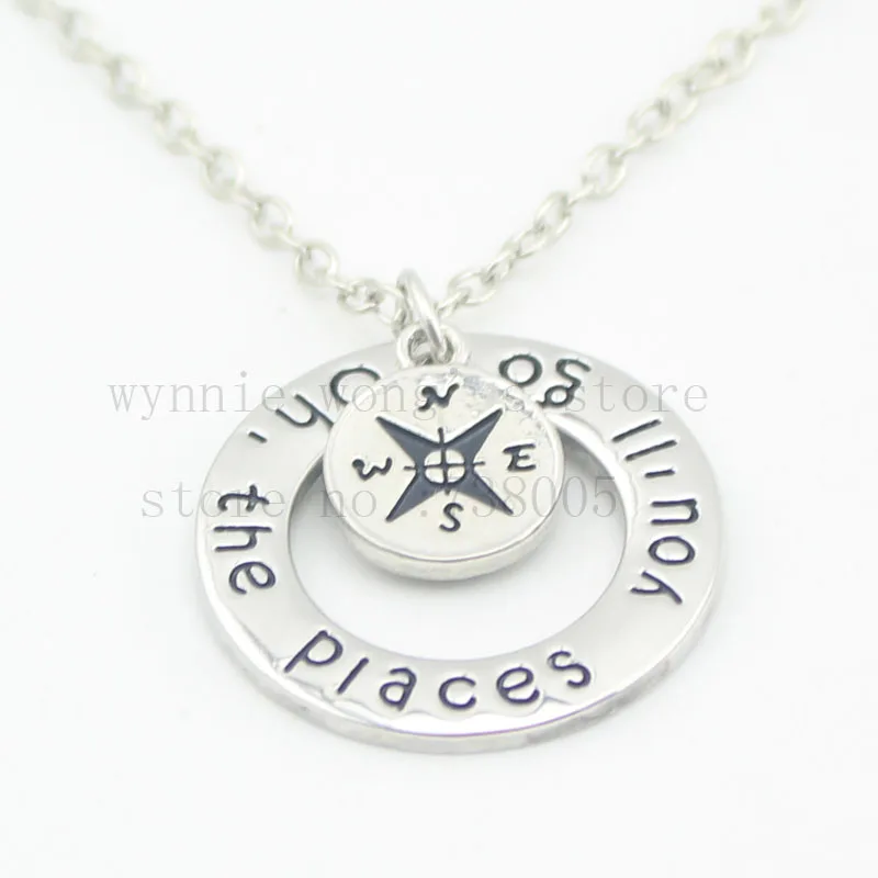 Ожерелье с компасом ювелирное изделие ручной штамповкой oh the мест you go подарок на