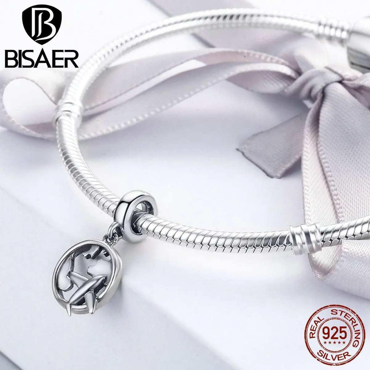 BISAER, 925 пробы, серебряный, для путешествий, карта мечты и самолет, Висячие бусины, подходят к оригинальному пану, очаровательный браслет, серебро, 925, ювелирное изделие, подарок