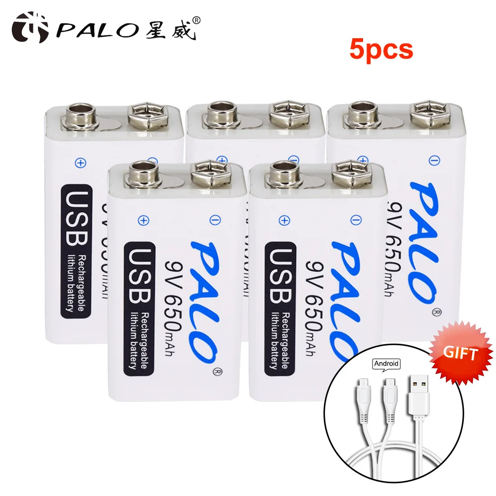 PALO 9v 650mah батарея USB 9В литий-ионная литиевая батарея аккумуляторная батарея 6f22 батарея для микрофон Пульт дистанционного управления - Цвет: 5pcs