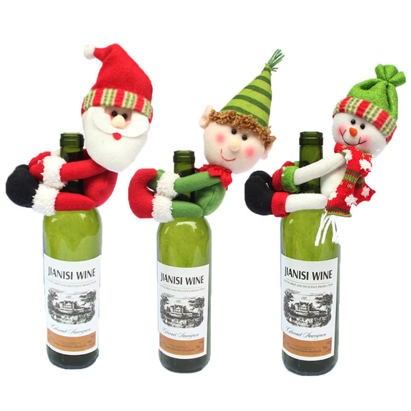 

2019 Newest Christmas Santa Snowman Elf Wine Bottle Cover Ornaments Table Party Xmas Decor