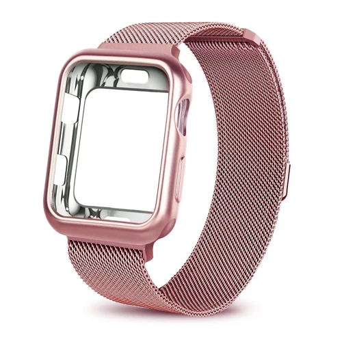 pink gold Чехол+ ремешок для Apple Watch 4, 5, ремешок 44 мм, iwatch 5, ремешок 42 мм, 38 мм, Миланская петля, браслет, ремешок для часов серии 5, 4, 3, 2, 1 - Цвет ремешка: pink gold