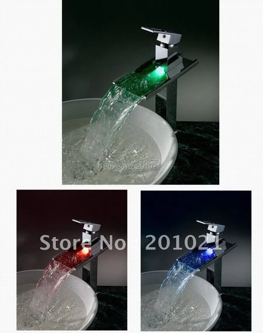 

Modern Single Handle Chrome Waterfall LED faucet & LED Bathtub Faucet mixer + basin faucet+ 100% warranty + free shipping
