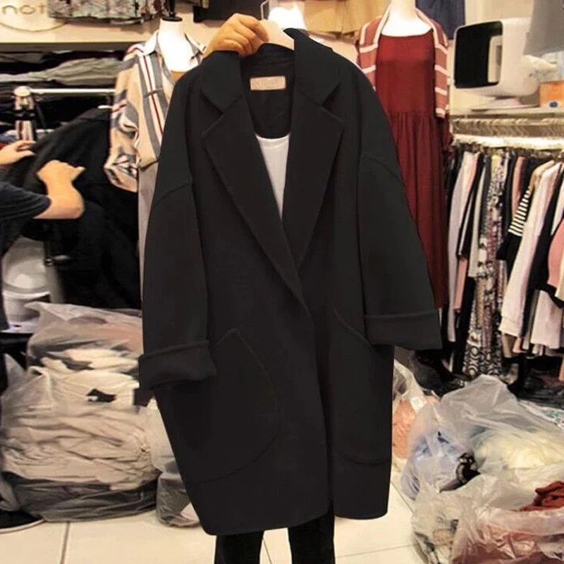 Korean Women 2018 New Winter Vogue Long Coats Casual Female Sleeve loose Outwear Ladies Black Trench Fashion Windbreakers | Женская