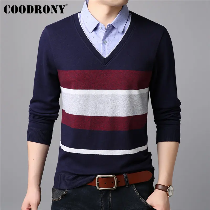 COODRONY мужские свитера трикотажная одежда Twinset Pull Homme кашемировый хлопковый свитер