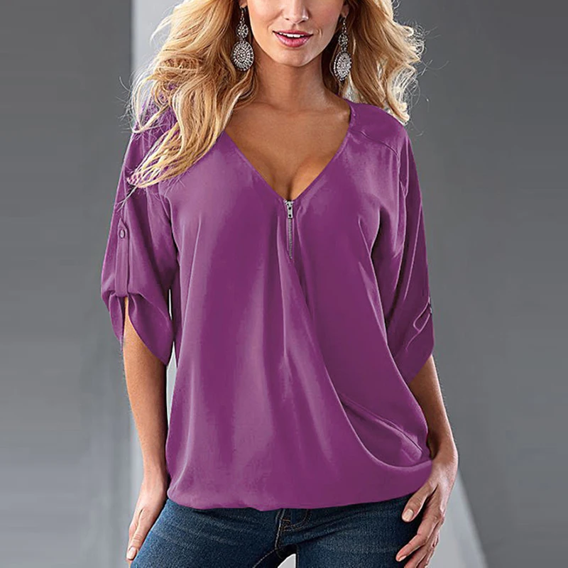 Женская шифоновая блузка с V образным вырезом размеры до 4XL|female shirts|womens chiffon topschiffon