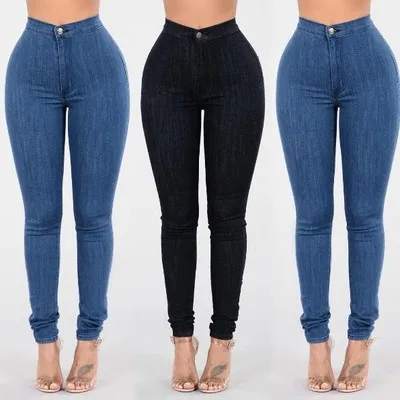 Женские джинсы большого размера на весну и зиму облегающие с высокой талией пуш
