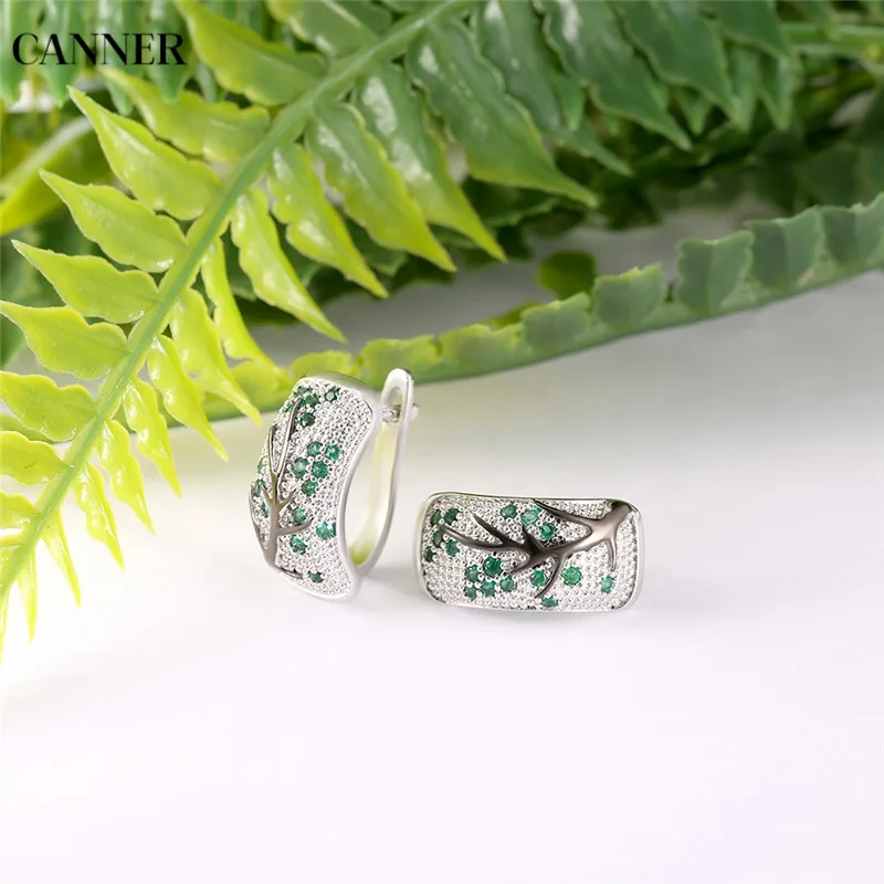 Женские серебряные серьги Canner Tree сережки зеленого и красного цветов с кубическим