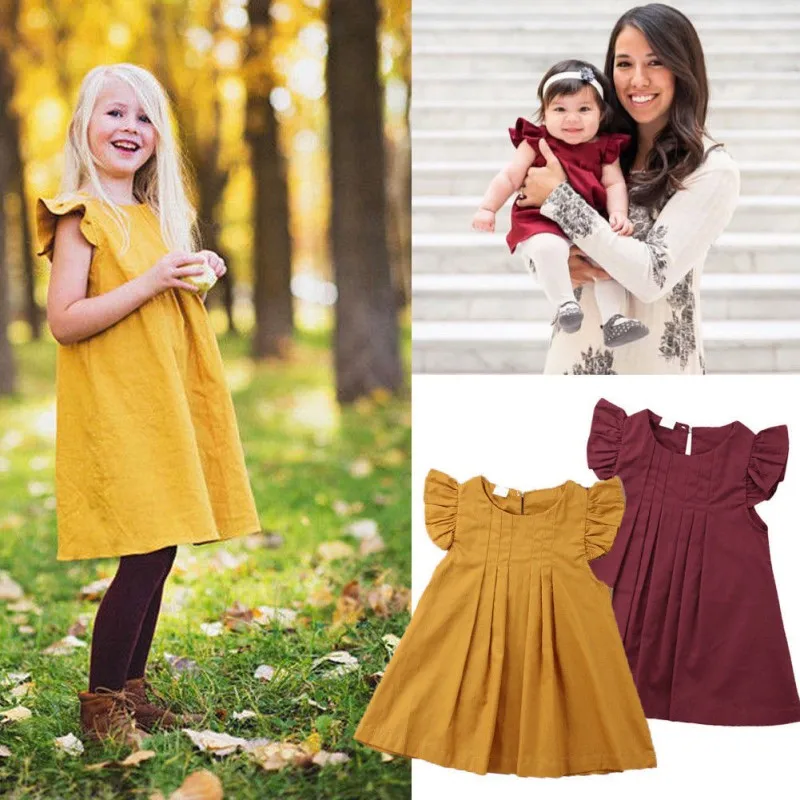Baby Dress Vintage pastoral Style Baby Girls Pattern Flare Sleeve Dress Kids Toddler Pageant Sundress 0-2T Toddler Girl Clothes