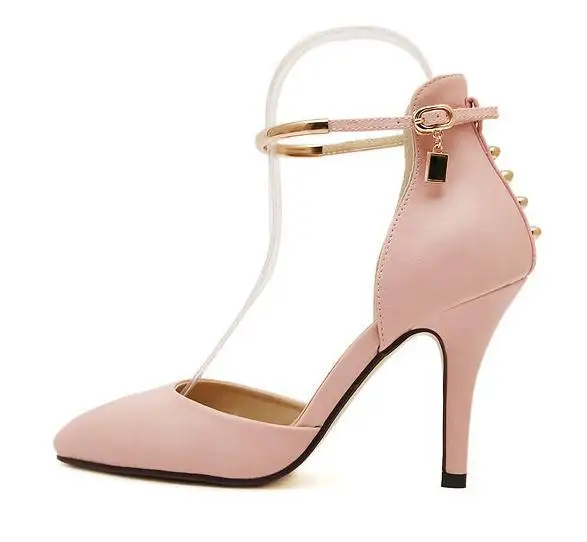 Zapatos Mujer New Brand High Heels Pointed Toe Pumps OL Party Shoes Women Ankle Strap Stiletto Black/White/Pink 147 | Обувь