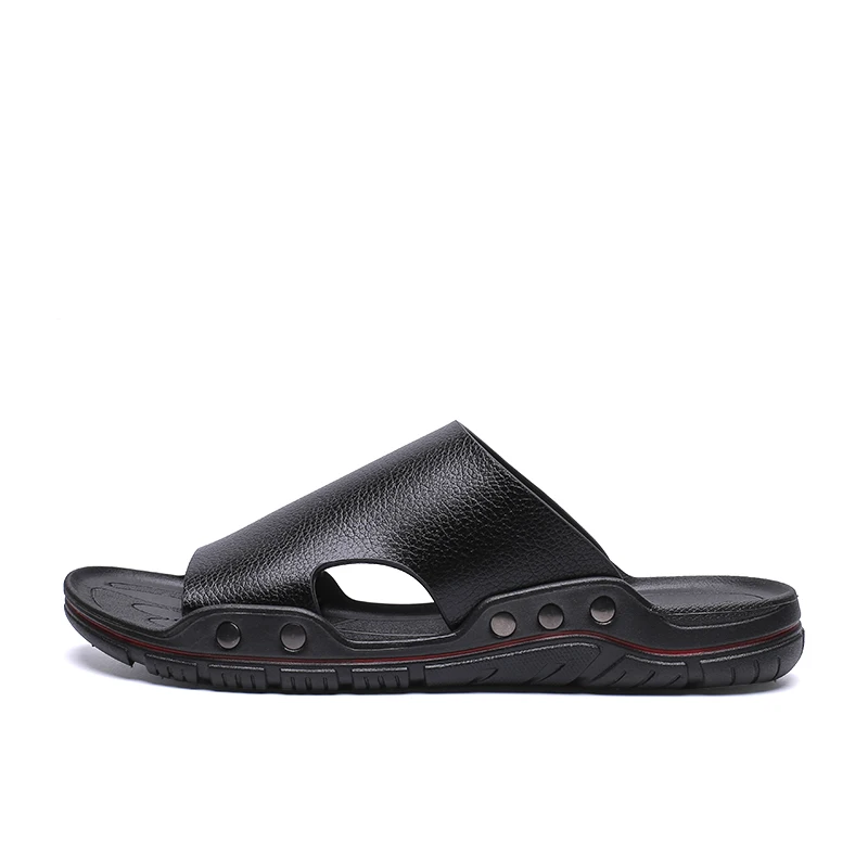 Мужские кожаные шлепанцы пляжные тапки летняя модная обувь большие