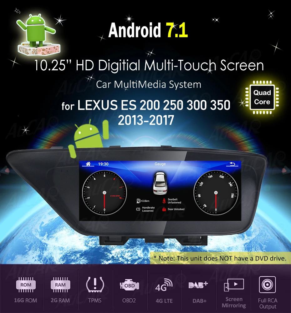 AuCAR Android 10,25 Автомагнитола для Lexus ES 200 250 300 350 2013- gps dvd-плеер сенсорный экран Мультимедиа стерео аудио ips BT