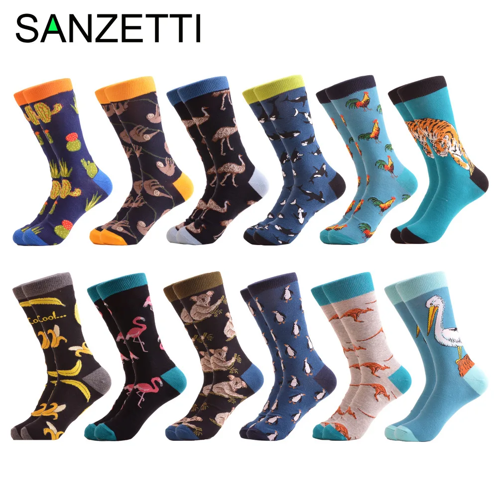 SANZETTI 12 парт/Лот Оптовая Продажа Смешные мужские носки из чесаного хлопка