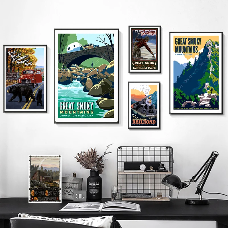 Американский большой дымчатый национальный парк дорожный плакат холст картины