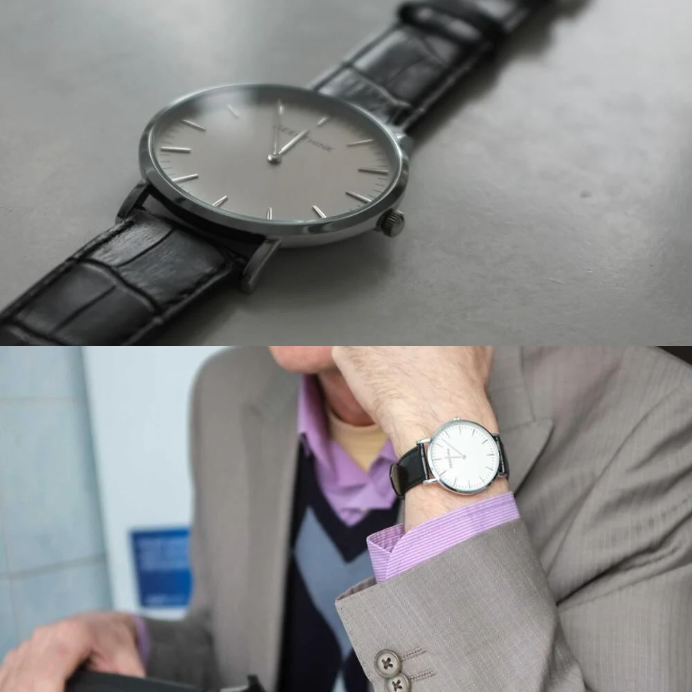 Мужские кварцевые часы GEEKTHINK черные повседневные из натуральной кожи бизнес