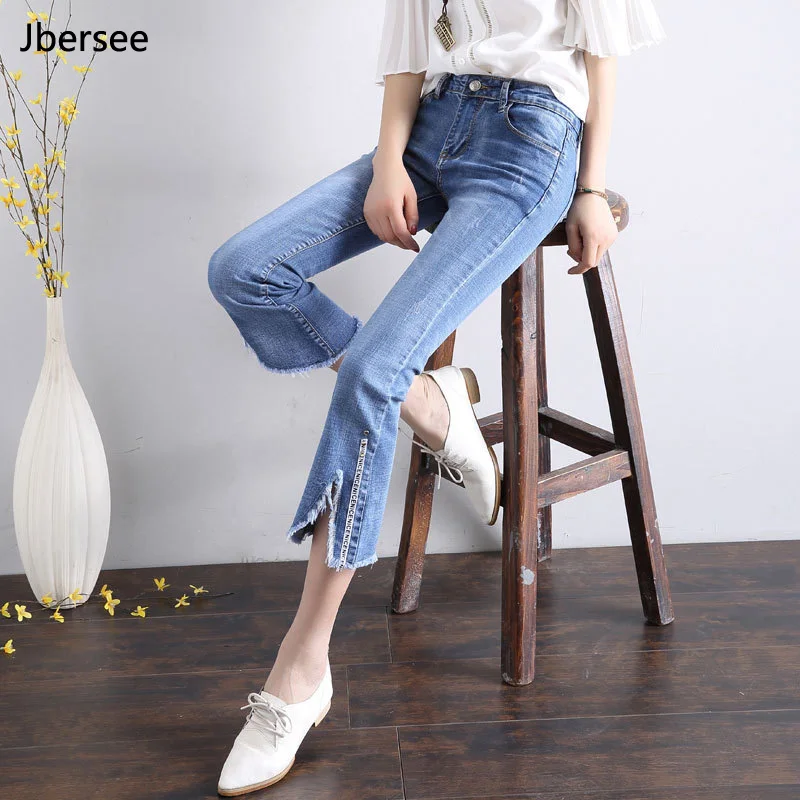 

Fashion Summer Women Flare Jeans Slim Woman Casual Denim Pants Women Mid Waist Jeans Plus Size Slim Fit Skinny Denim Jeans