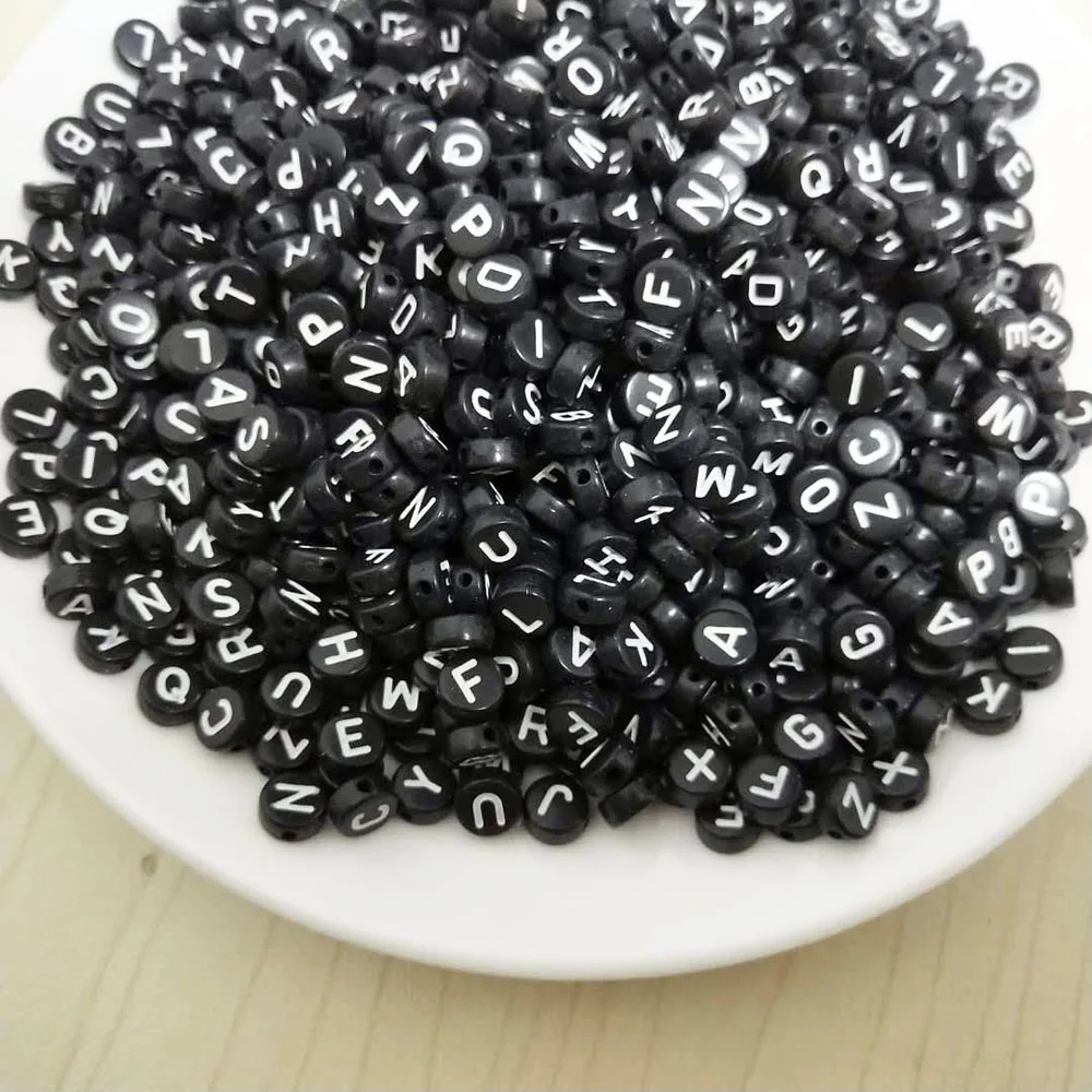 

Free Shipping 3600PCS/Lot 4*7MM Flat Coin Round Shape Acrylic Letter Beads White Single Initial T Printing Plastic Alphabet Bead