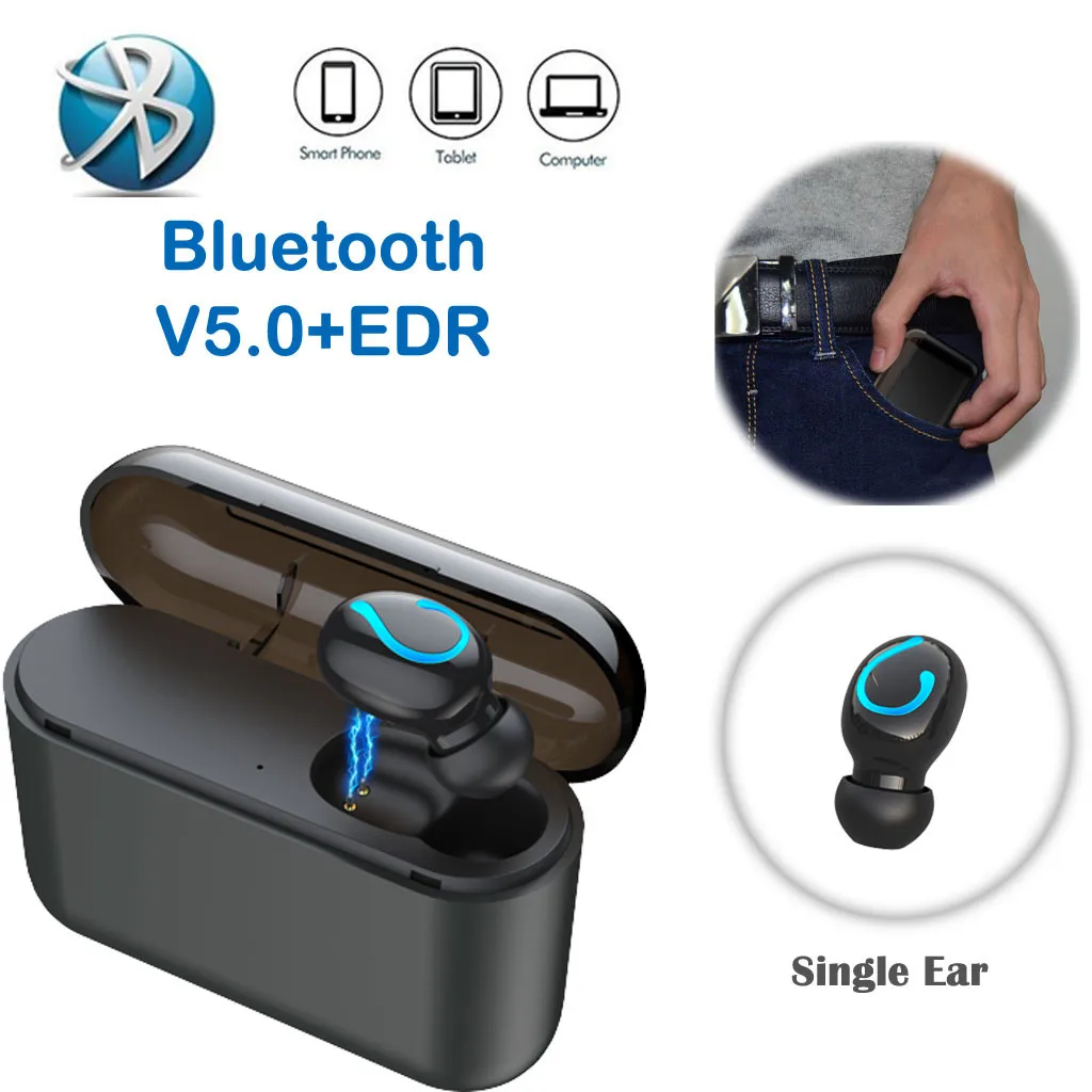 Bluetooth гарнитура с одним ухом беспроводная Спортивная HD шумоподавлением и