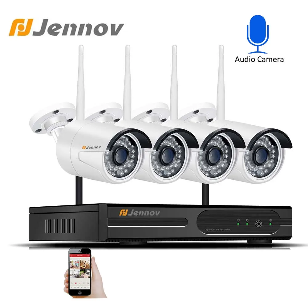 Jennov 4CH 2MP1080P, беспроводная камера видеонаблюдения для дома, P2P, ip-камера, домашняя, уличная, система безопасности, видеонаблюдение, NVR, Wifi