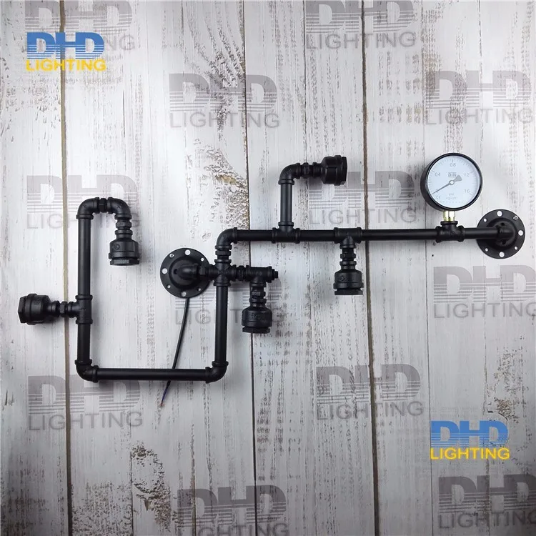 Free shipping Water Pipe Wall Lamp Vintage Aisle Loft Iron 5 sockets pipe black finished E27 suit for 110-240V | Лампы и освещение