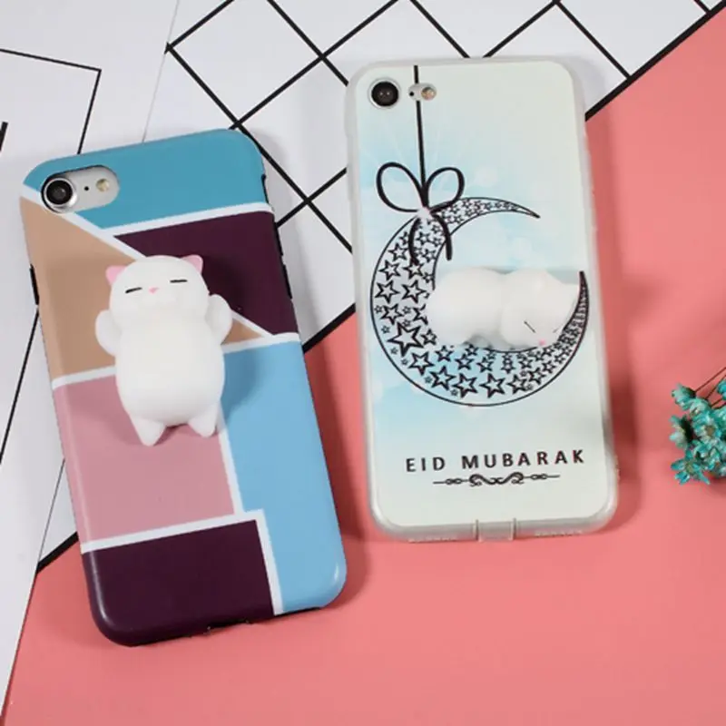 Dulcii For iPhone 7 Plus 5.5 3D Squishy Silicone Cartoon TPU Mobile Cover - Lazy Cat / Geometric Figure |