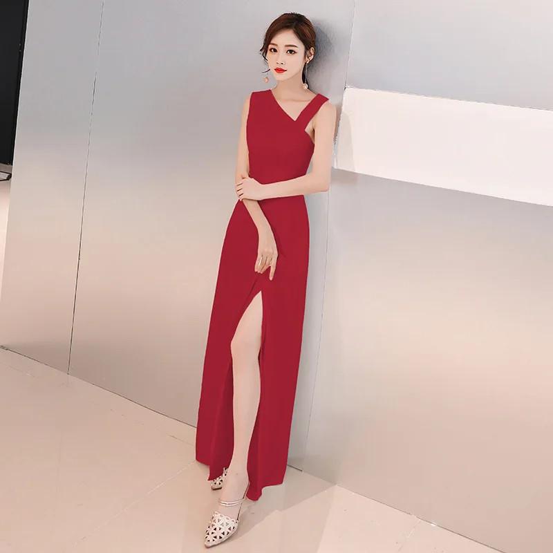 Burgundy Beauty Emily Oblique2019 вечернее платье с v-образным вырезом спереди, с высоким разрезом, без рукавов, платья для вечеринок, элегантные платья на выпускной с молнией сзади, Vestido - Цвет: Burgundy