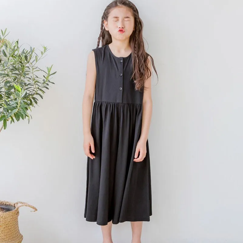 Black Cotton Sleeveless Dresses Loose Pants For Baby Big Girls Summer 2019 High Waist Wide Leg Trousers Dress Children Clothing | Детская