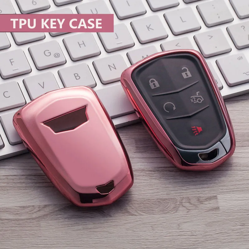 A-Pink ТПУ Удаленная крышка смарт-ключа Fob чехол оболочка для Cadillac ATS CT6 CTS DTS XT5 ESV SRX STS XTS ELR - Название цвета: A-Pink