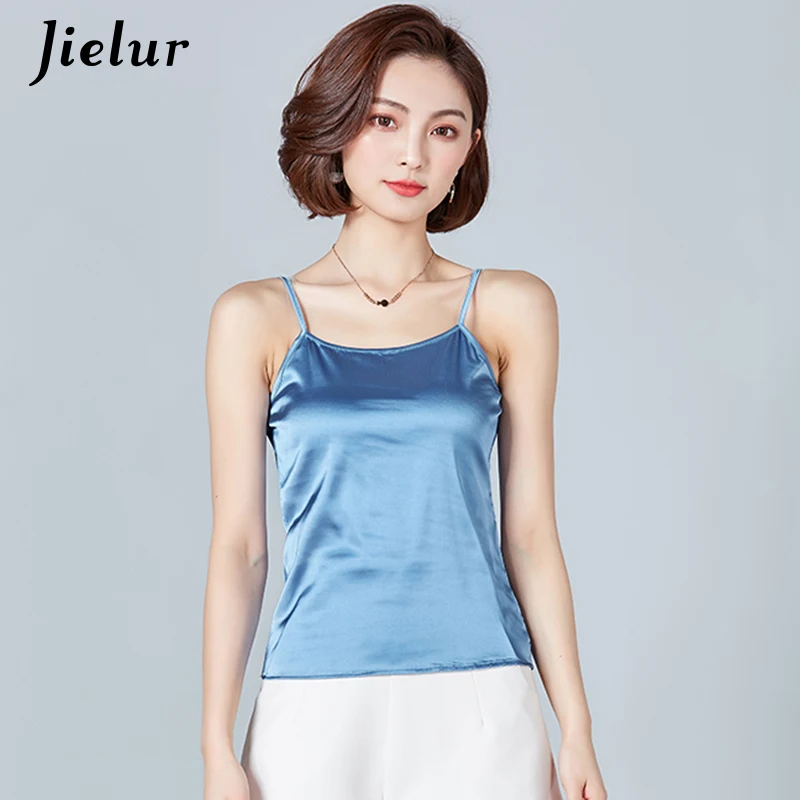 Jielur сексуальный женский жилет чистый цвет корейский шелк Camis повседневная 8