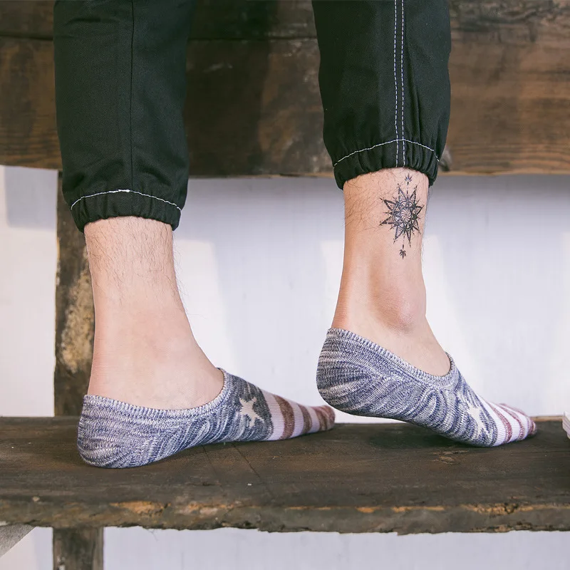 Летние мужские носки из силикагеля невидимые хлопковые со звездами короткие