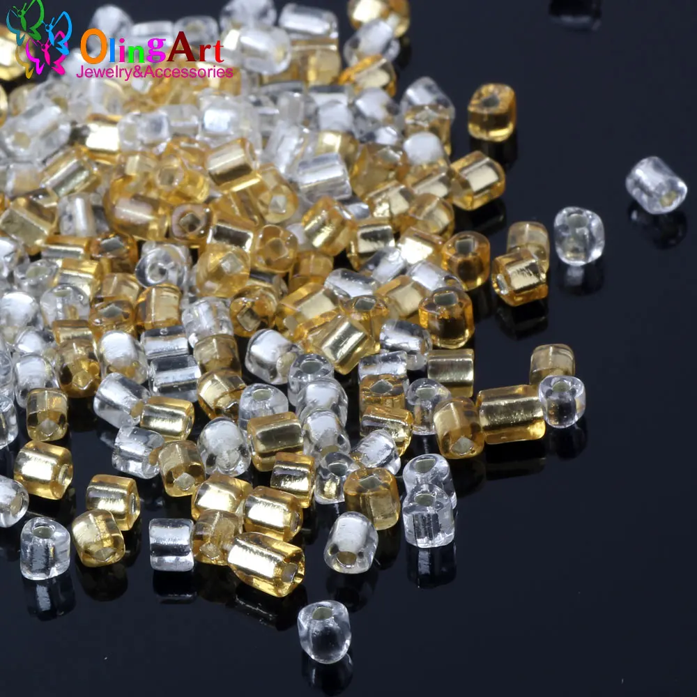 OlingArt Новые квадратные стеклянные бусины золотого и серебряного цвета 3x4 мм 25 г