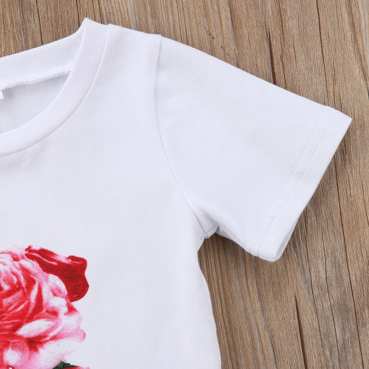 Милое летнее платье с розами для маленьких девочек 2 шт. Детская футболка Топы +