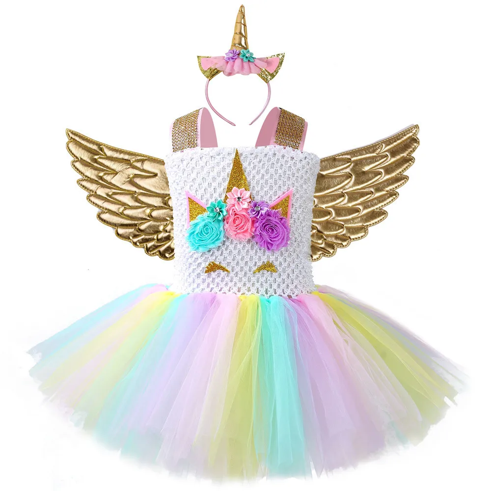 Костюм единорога для девочек нарядное Пышное Платье пачка с радужным пони на