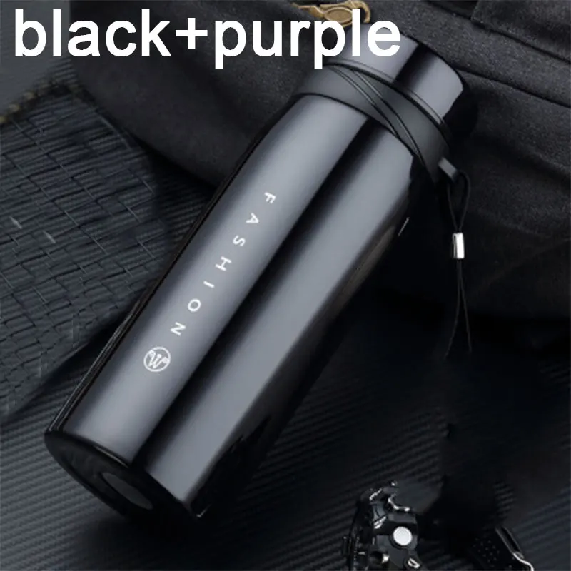 Black Purple 500/650/900/1100 мл Нержавеющая сталь чашка термос тепловой бутылка изолированные бутылки воды Портативный термос для путешествий Кофе чашки - Цвет: Black Purple