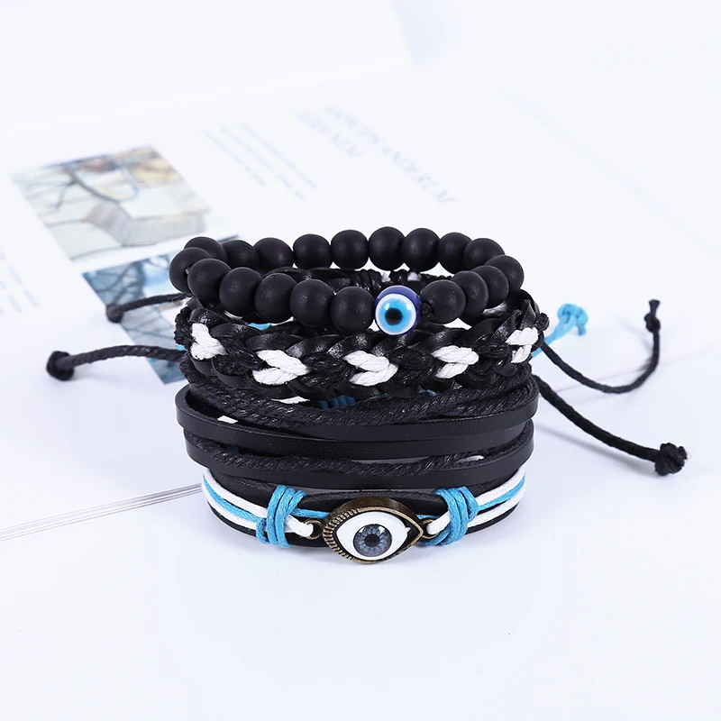 Браслет для мужчин 4 шт./компл. из черной кожи в стиле панк с бантиком|Браслеты