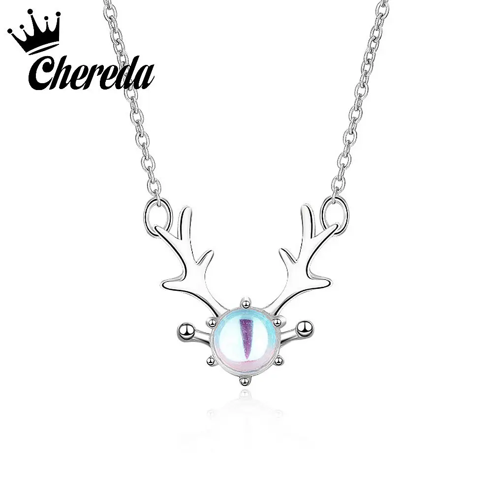 

Chereda Cute Deer Elk Necklace Chain Long Pendants Necklace Personality Minimalism Choker Necklace Charm Christmas Gift
