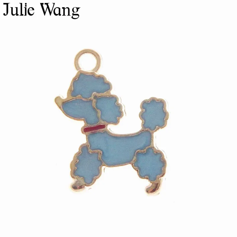 Julie Wang 6 шт. сплав Золотая основа Синий/Розовый эмаль маленькая пудель собака