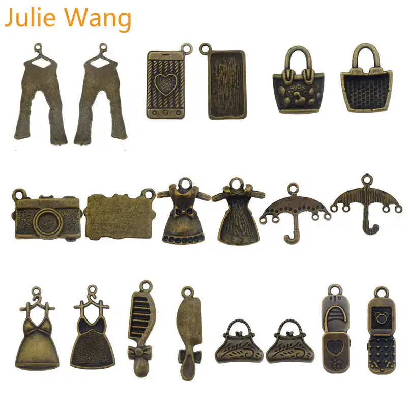 Julie Wang 10 шт. смешанные сумки для одежды подвески телефона из бронзового сплава
