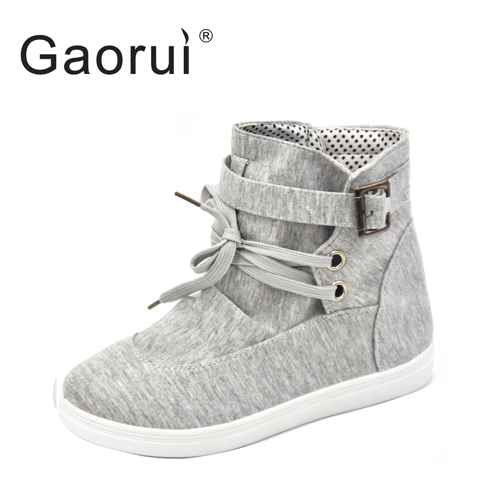 

College Wind autumn and winter women high-top canvas shoes female student shoes tide breathable buckle casual Flats